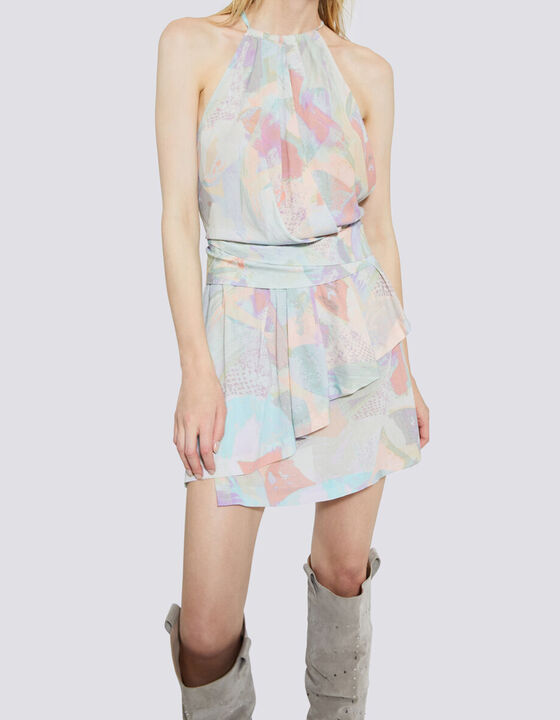 PHILIX MULTICOLOR PRINT HALTER MINI DRESS